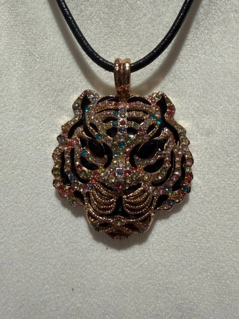 Multicolor Rhinestone Tiger Necklace Pendant